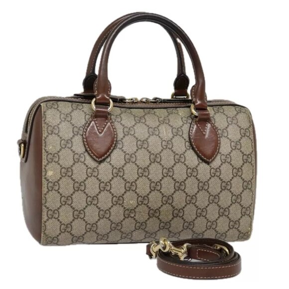 GUCCI GG Supreme Hand Bag PVC 2way Gold Beige 409529 Auth 94012 - Picture 1 of 16